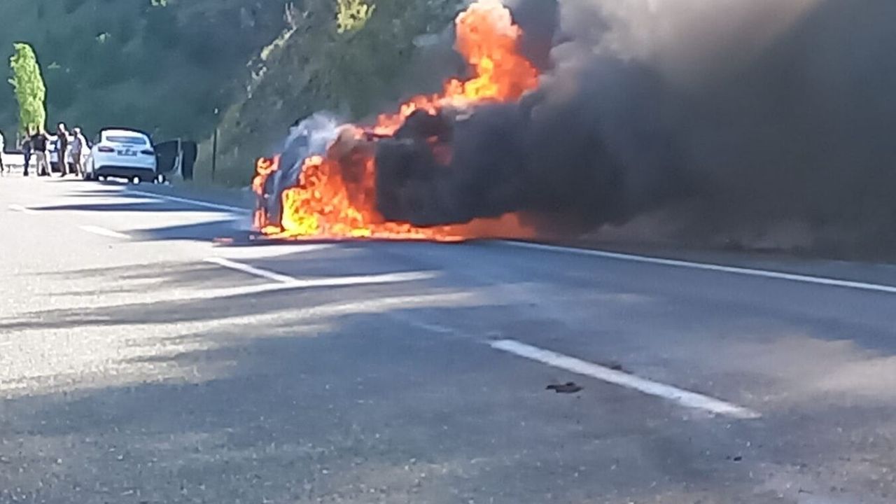 Elazığ’da seyir halindeki otomobil yandı