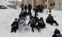 Yüksekova'da çocukların kar keyfi; tepsilerle kayak yaptılar