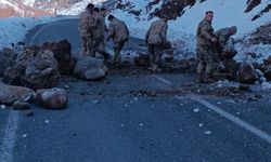 Çukurca karayoluna dev kayalar düştü