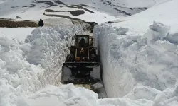 Kar kalınlığının 4 metreye ulaştığı köy yolu açıldı