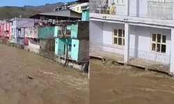 Çay taştı, su evlerin balkonuna ulaştı