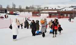 Anneler ile çocukları kızakla kayıp eğlendi
