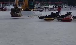 Yaylada kış festivali; ekskavatörle kayak yaptılar