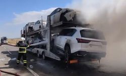Ağrı’da otomobil yüklü TIR’da yangın