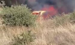 Park halindeki otomobilden çıkan yangın otluk alana sıçradı