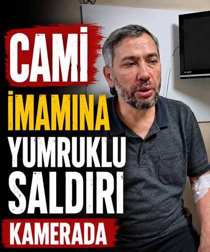Cami imamına yumruklu saldırı kamerada