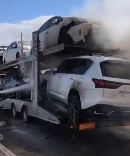 Ağrı’da otomobil yüklü TIR’da yangın