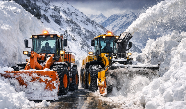 Hakkari’de Karayolları ekiplerinden karla mücadele çalışması