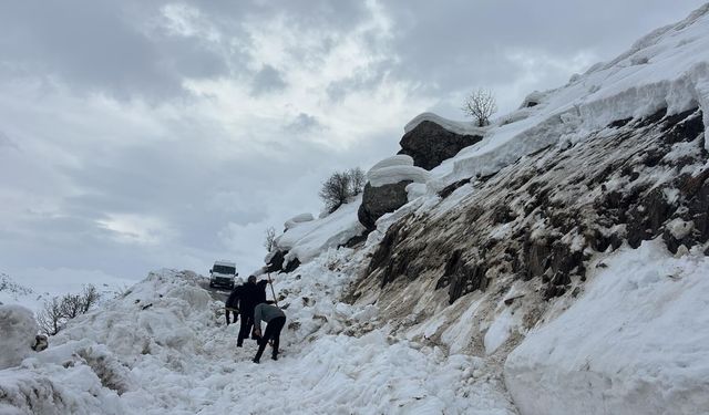 Hakkari köy yoluna çığ düştü; köylüler yolda kaldı
