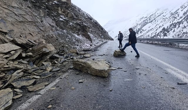 Hakkari- Van karayoluna kaya düştü