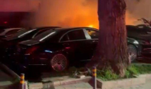 Araç kiralama şirketinde yangın; 15 lüks araç yandı