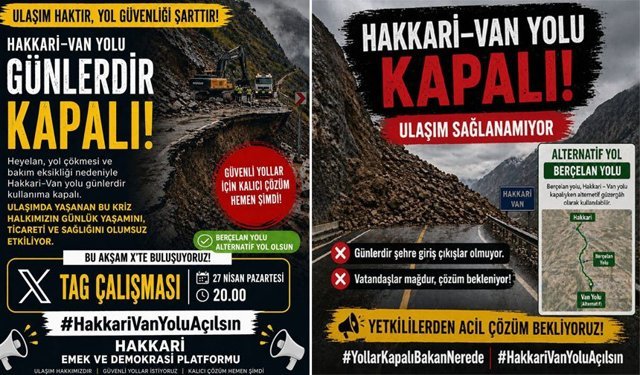 Hakkari'de kapalı yol için X'te tag oluşturuldu