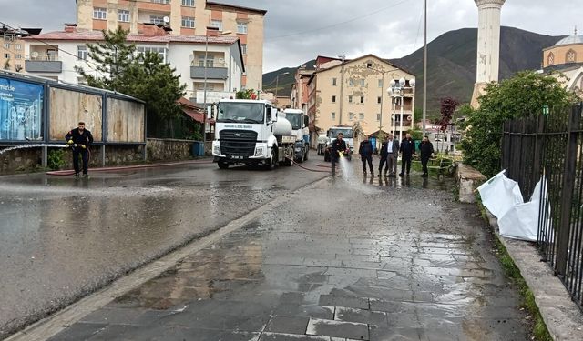 Hakkari’de yağışların ardından cadde ve sokaklar yıkandı