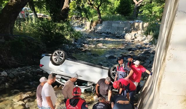 Dereye uçan otomobilin sürücüsü yaralandı