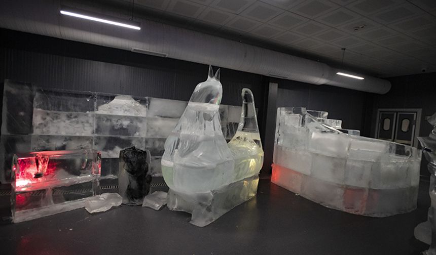 Buz kütleleri testere ve ütüyle sanat eserine dönüşüyor