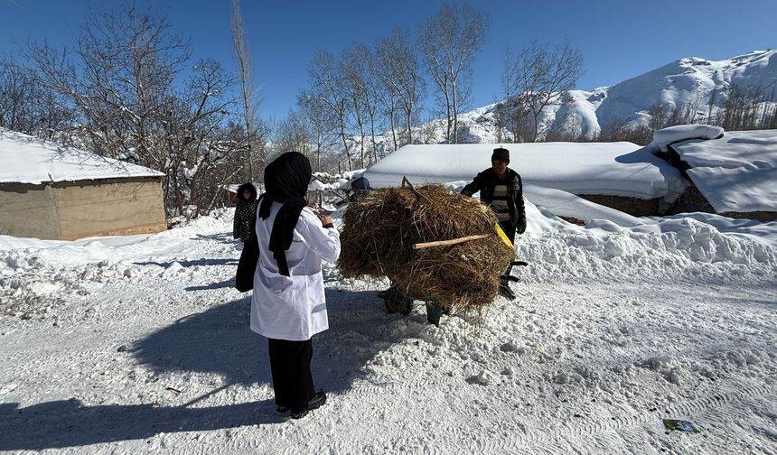 Aysel ebe, 1,5 metre karda yürüyerek sağlık hizmeti veriyor