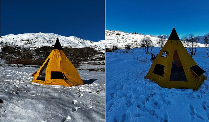 Kış ortasında Hakkari’de kamp kurdu