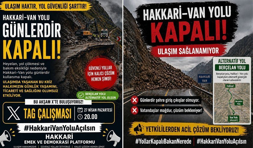 Hakkari'de kapalı yol için X'te tag oluşturuldu