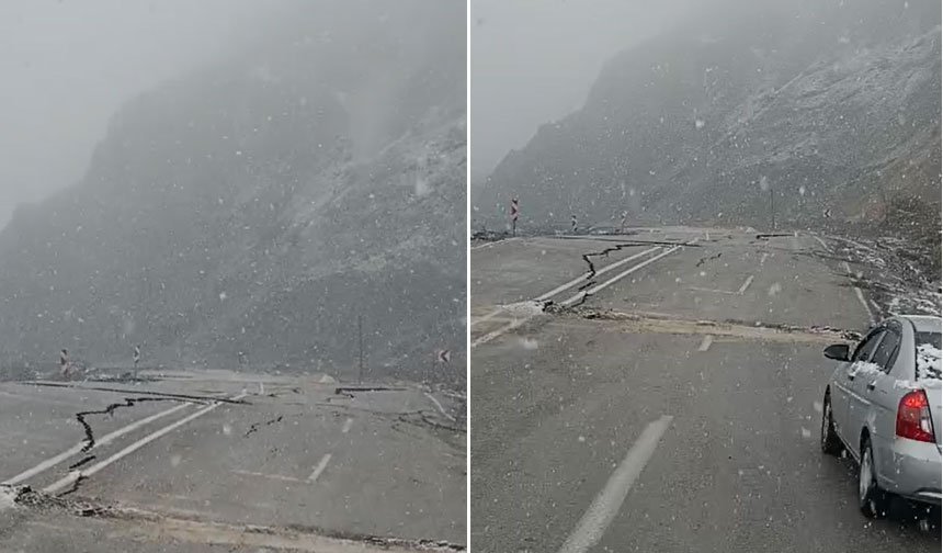 Hakkari'de yoğun yağışa dayanamayan yol çöktü