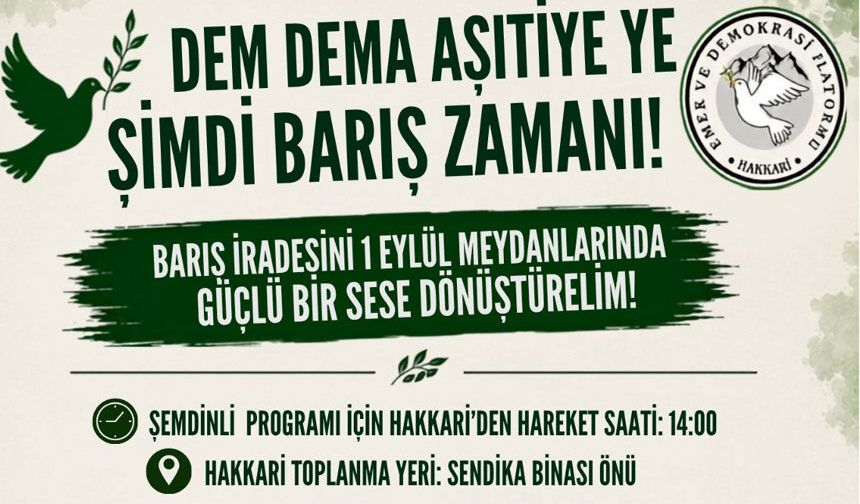 Hakkari'deki Barış günü Şemdinli'de kutlanacak
