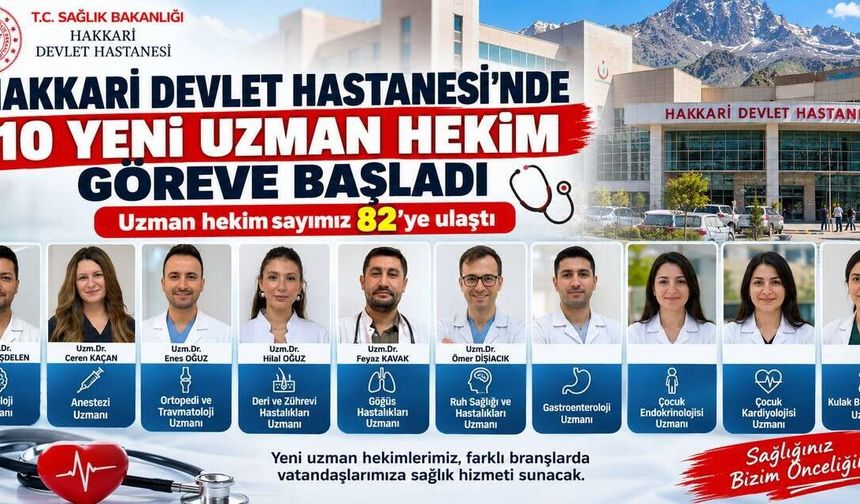 Hakkari Devlet Hastanesi’nde yeni uzmanlar göreve başladı