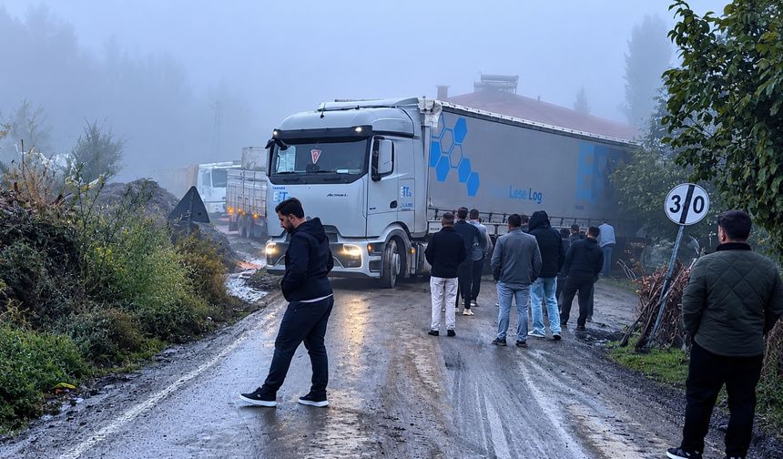 Hakkari’de TIR yolda kaldı, araç kuyrukları oluştu