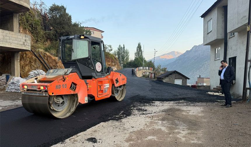 Şemdinli’de asfalt çalışmaları gece de sürüyor