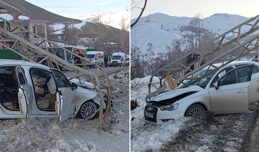 Hakkari'de otomobil elektrik direğine çarptı: 2 yaralı