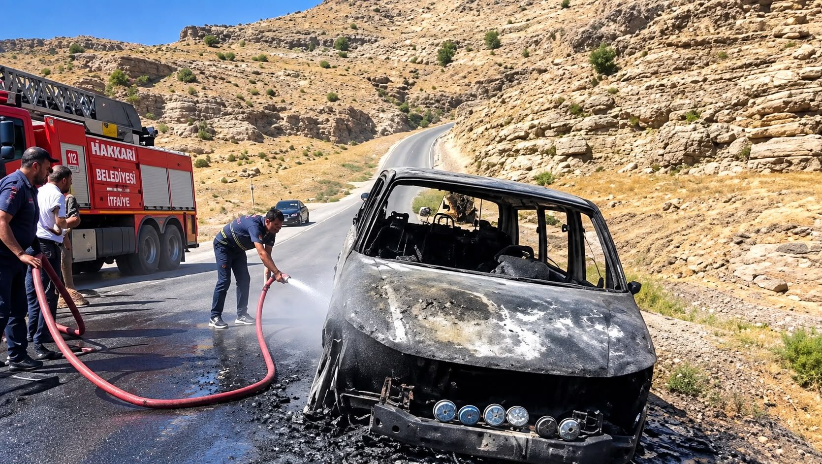 Hakkari-Şırnak yolunda seyir halindeki araç yandı